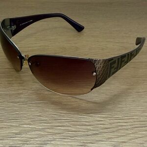Fendi FS482 Rimless Shield Sunglasses Brown Gradient Y2K Oversized